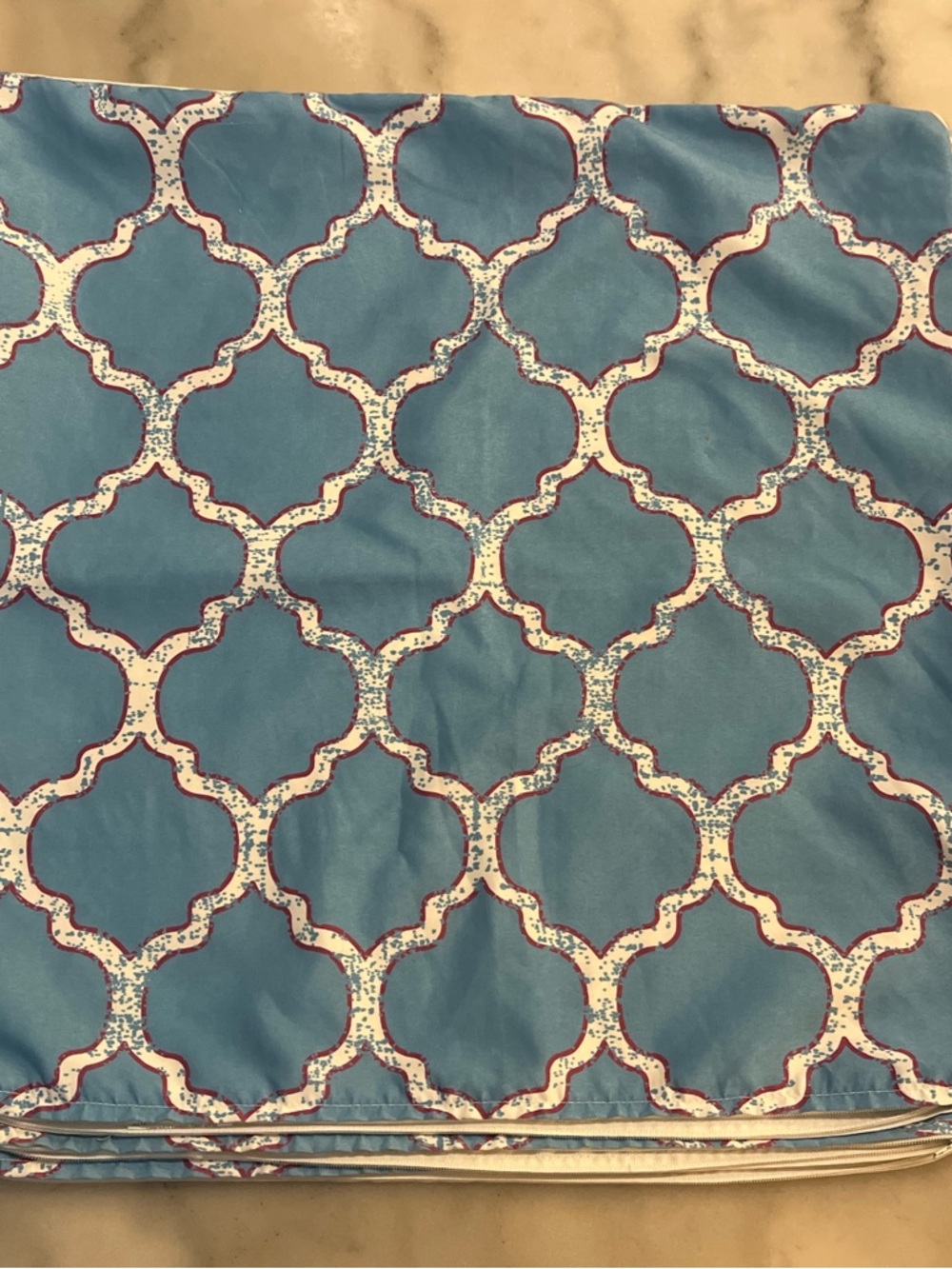 Set of 3 Blue and White Geometric Trellis Pillowcases